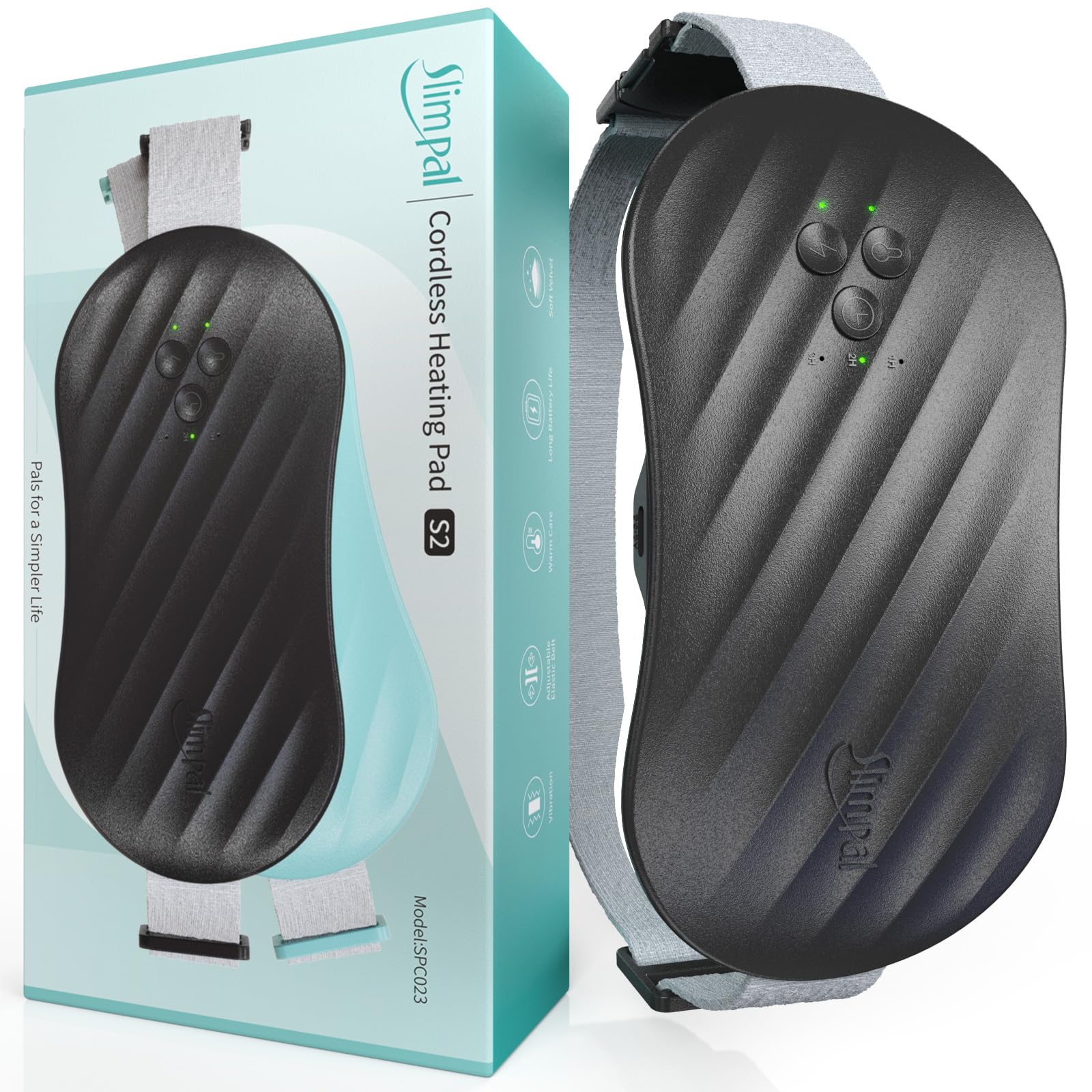 slimpal cordless heating pad s2 for period cramp pain black