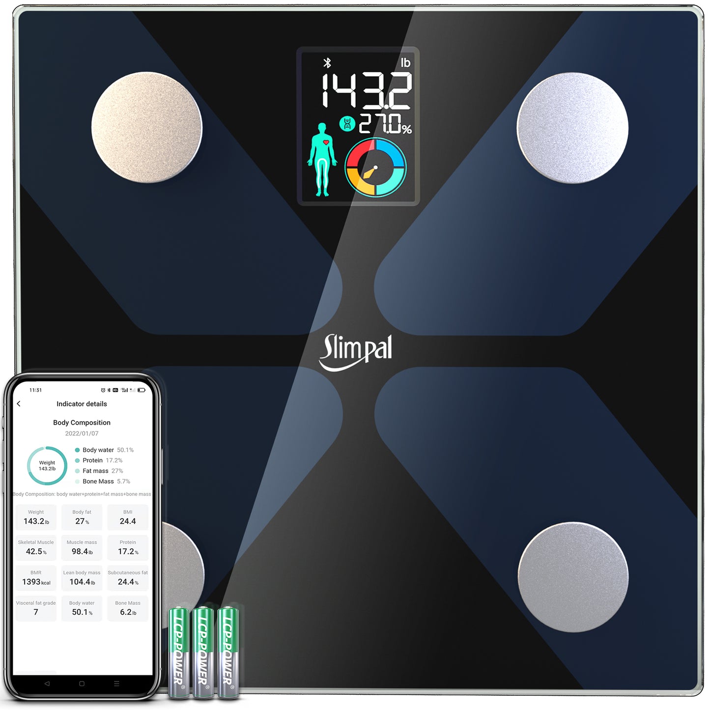 Smart Scale for Body Weight, Body Fat Scale Large Display, Digital Weight Scale, Bluetooth Bathroom Scale with High Accuracy,13 Data Sync with APP, 400 lb (11 x 11 inches)
