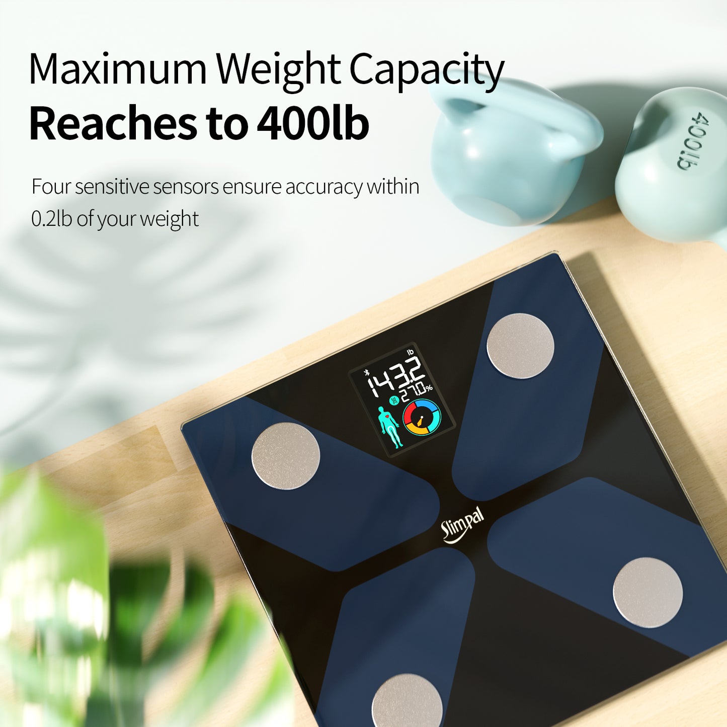 Smart Scale for Body Weight, Body Fat Scale Large Display, Digital Weight Scale, Bluetooth Bathroom Scale with High Accuracy,13 Data Sync with APP, 400 lb (11 x 11 inches)