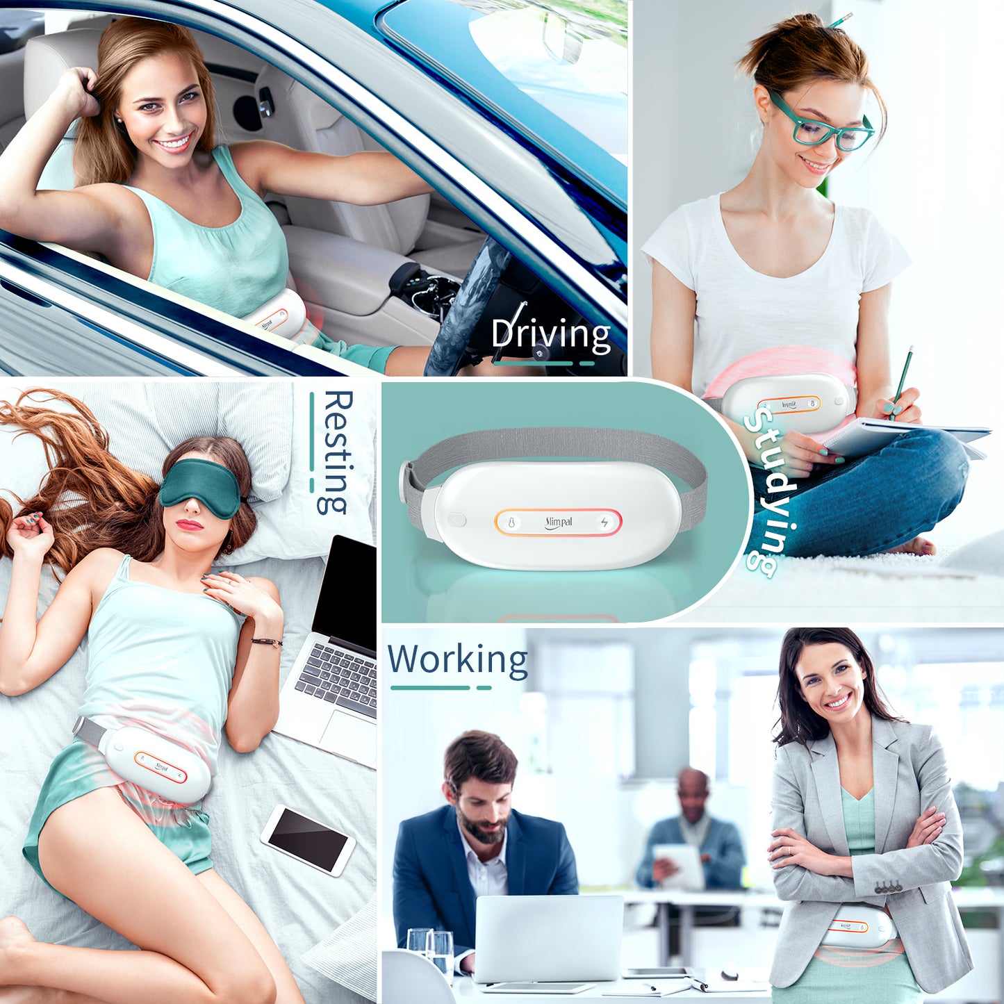 Cordless Heating Pad with Massager Portable USB Heating Pad for Cramps Back Pain Relief Electric Fast Heating Wrap Belt Gifts for Women