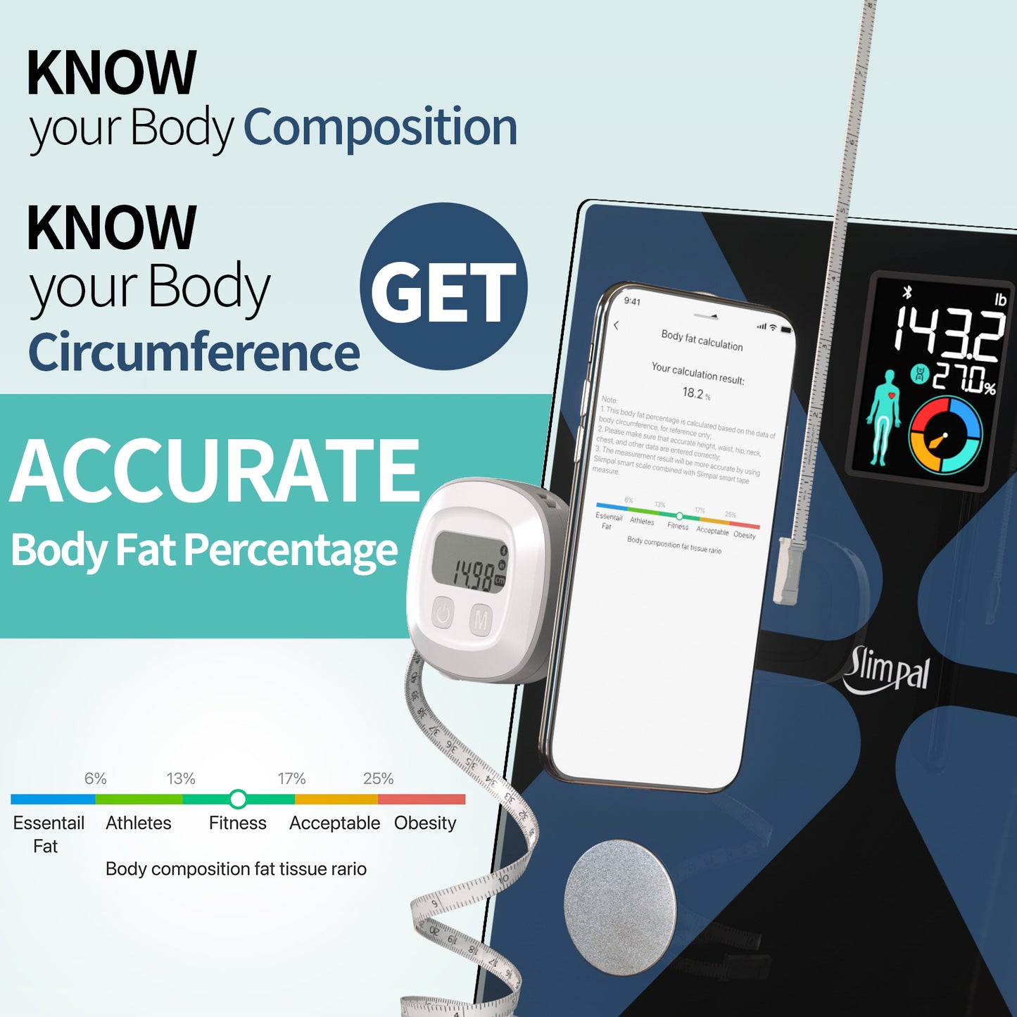 Smart Scale for Body Weight, Body Fat Scale Large Display, Digital Weight Scale, Bluetooth Bathroom Scale with High Accuracy,13 Data Sync with APP, 400 lb (11 x 11 inches)