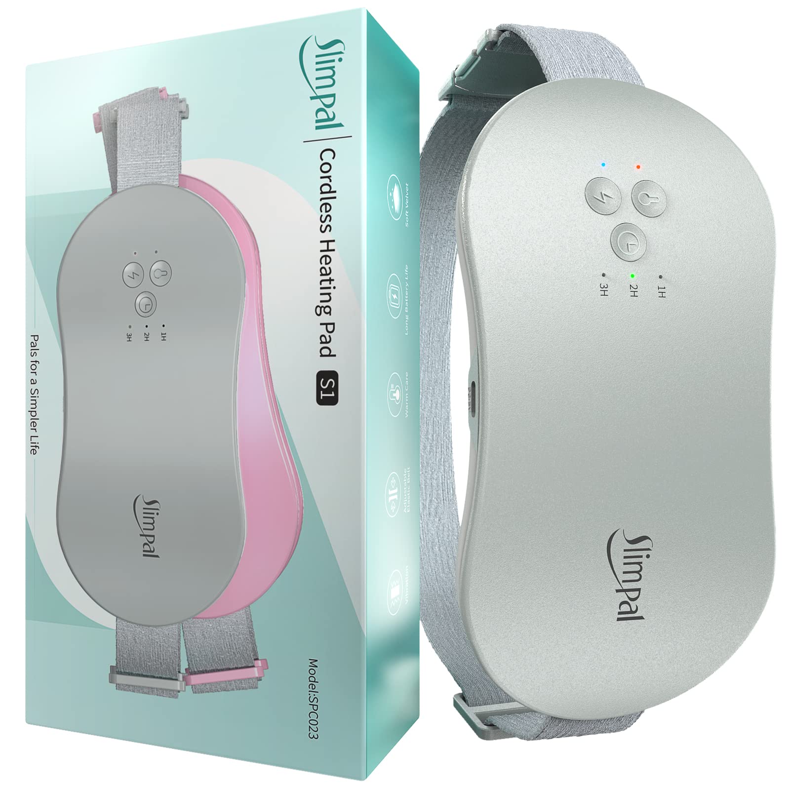 slimpal cordless heating pad s1 for period cramp pain light gray