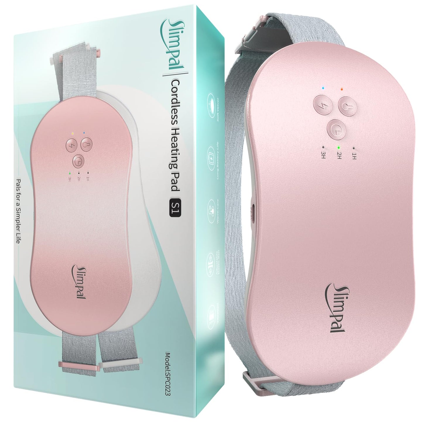 slimpal cordless heating pad s1 for period cramp pain pink