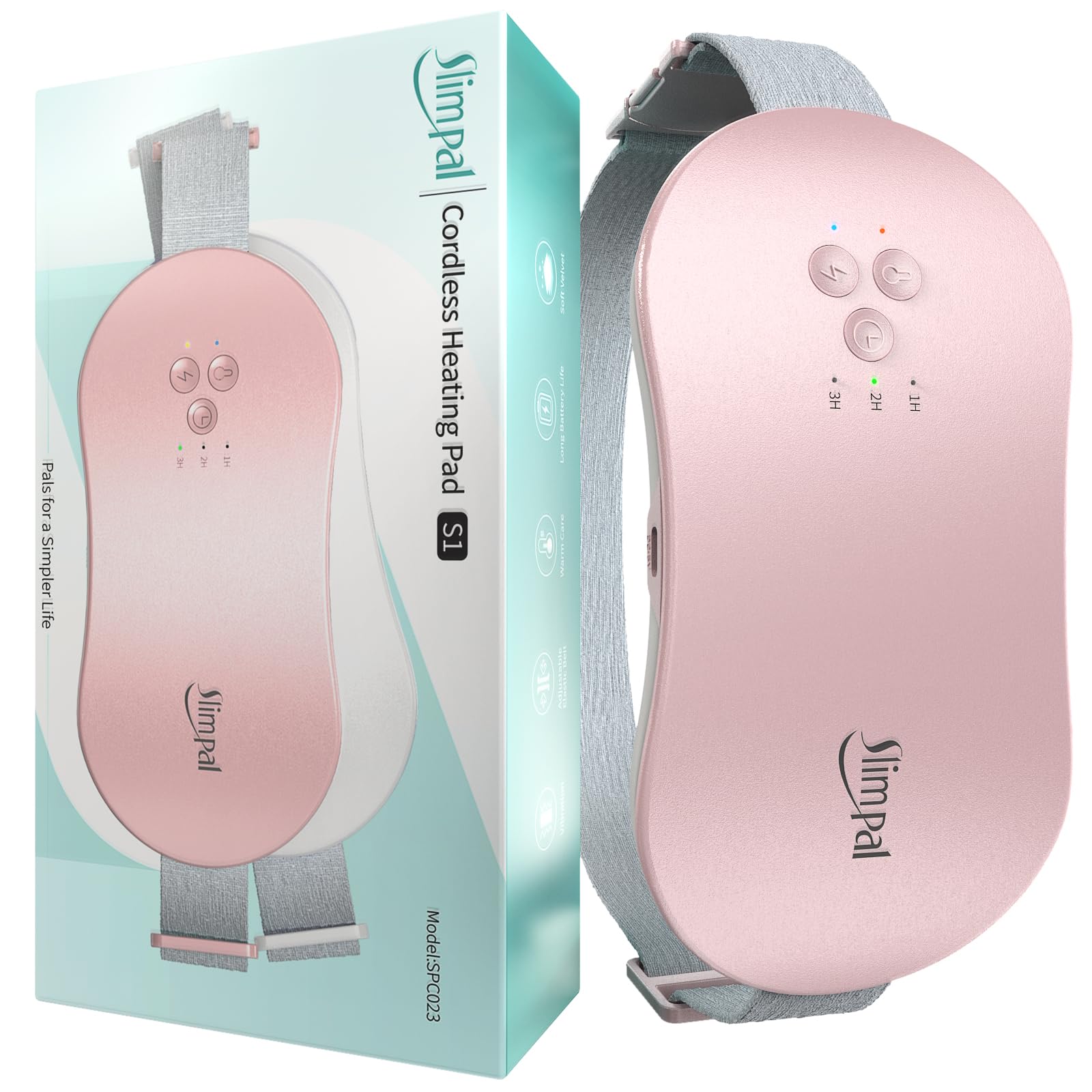slimpal cordless heating pad s1 for period cramp pain pink