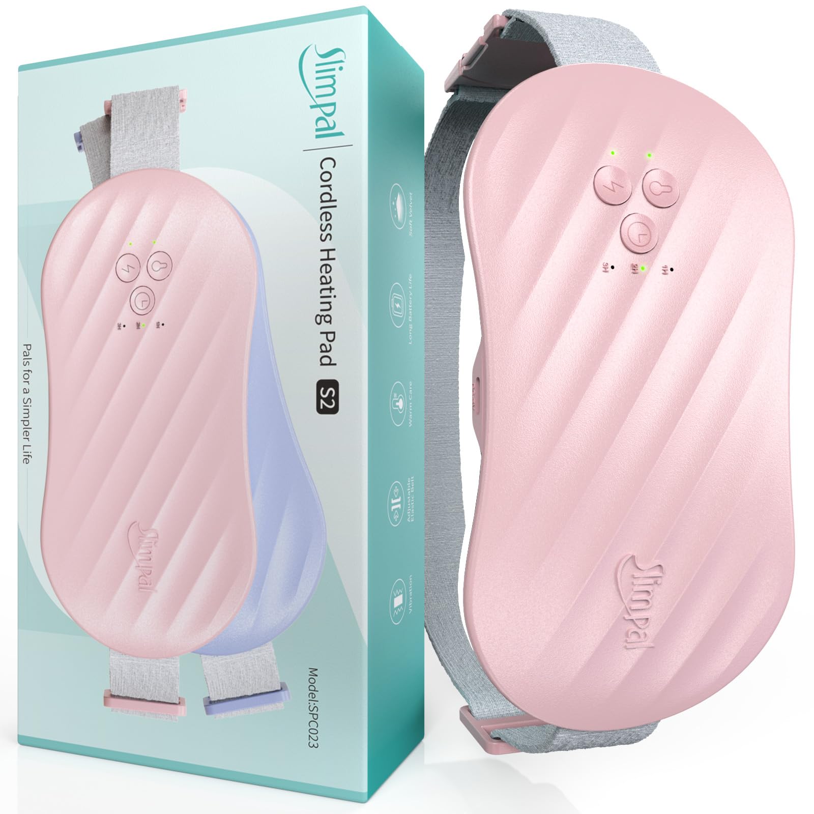 slimpal cordless heating pad s2 for period cramp pain pink