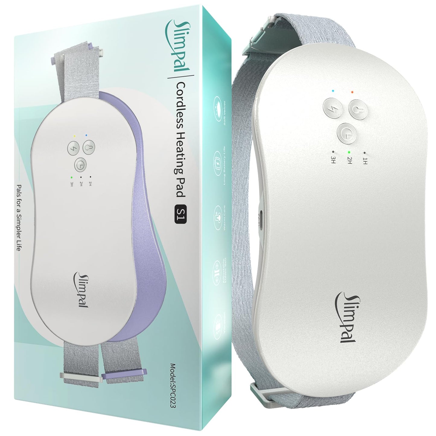 slimpal cordless heating pad s1 for period cramp pain white
