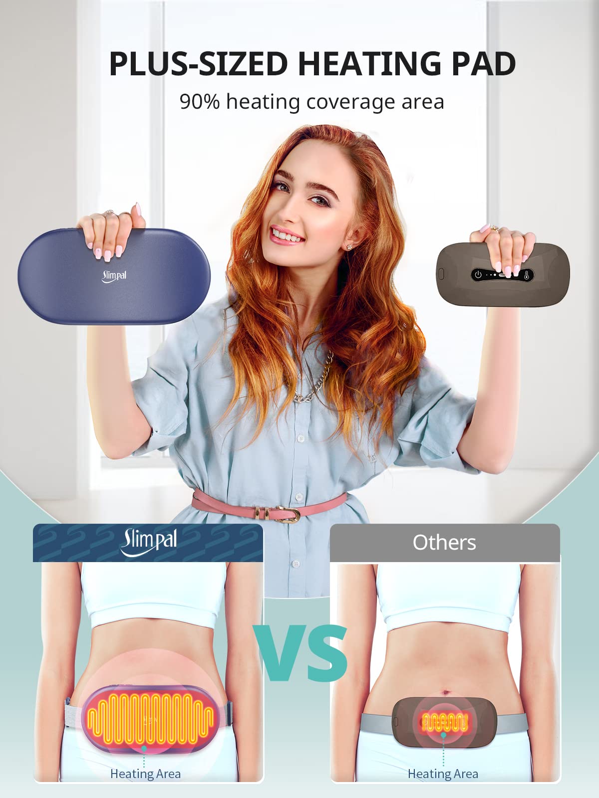 slimpal cordless heating pad for period cramp pain large size comparison