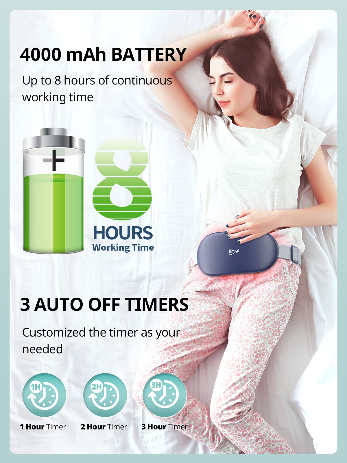 slimpal cordless heating pad for period cramp pain long lasting 4000 mAh battery