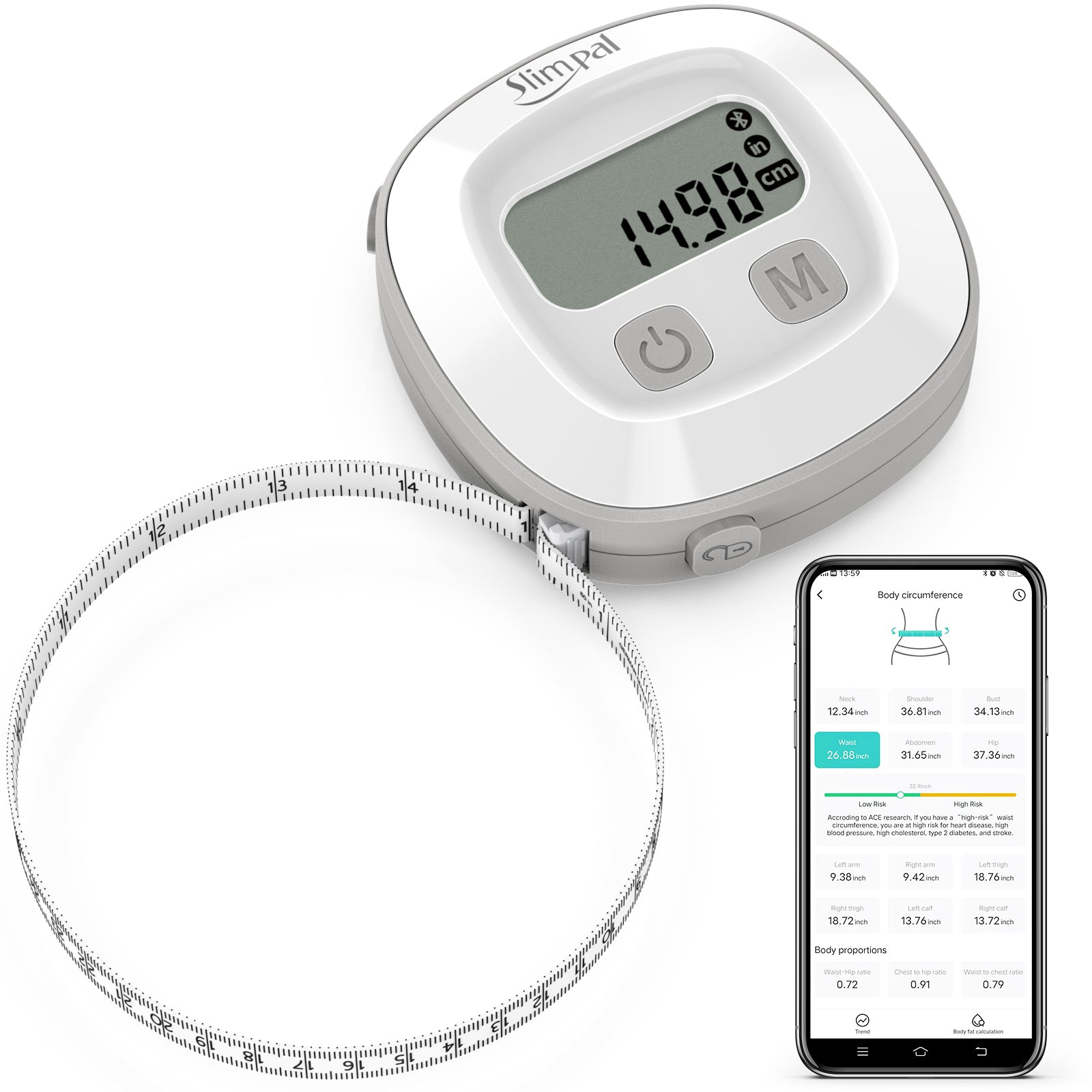 Slimpal Body Tape Measure, Tool for Monitoring Body Fat, Measuring Tape for  Body, Digital Smart Retractable Measuring Tape for Accurately Measuring BMI  Fitness Body Shape and Weight-Loss