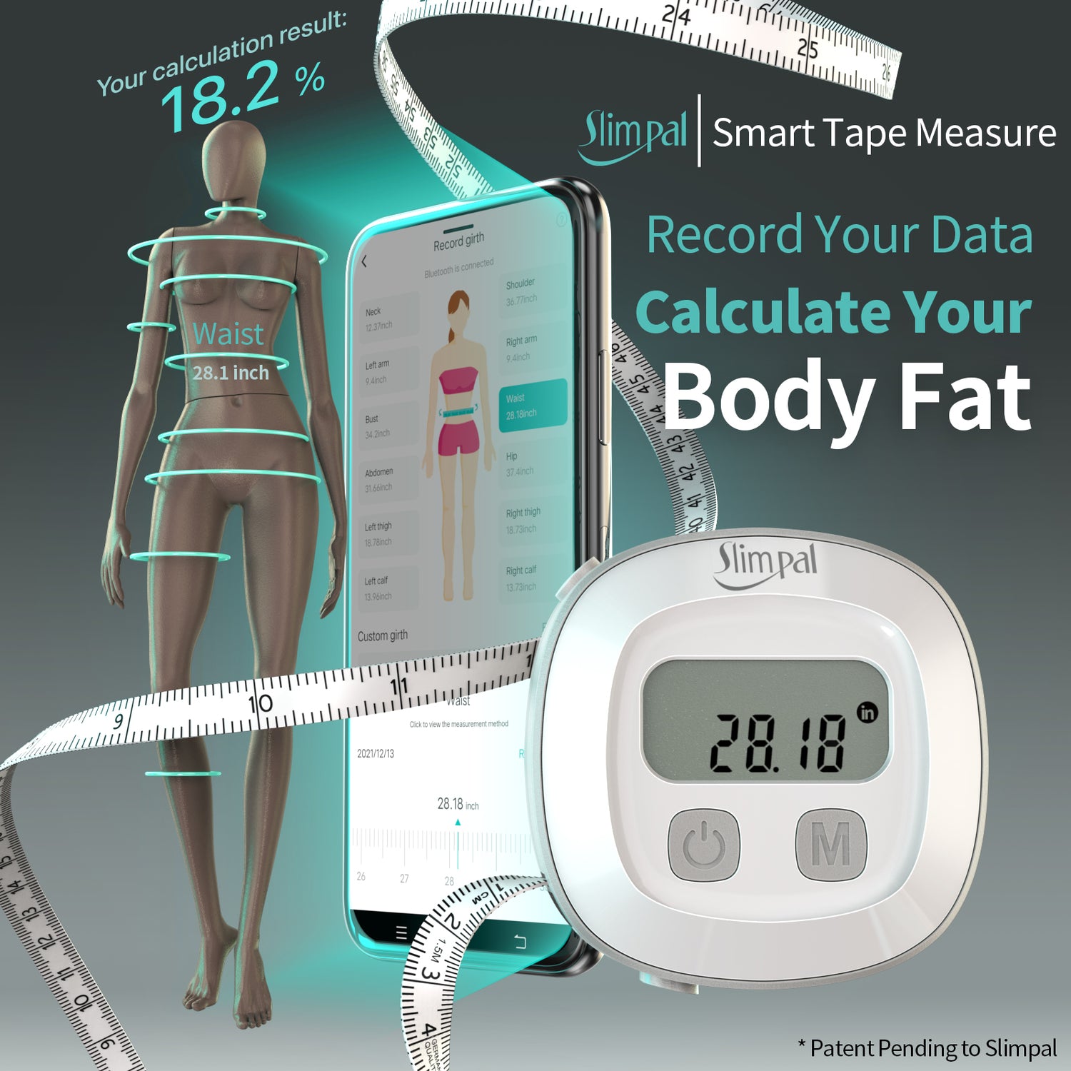 Slimpal Body Fat Measuring Tape and Smart Scale for Body Weight and Fat  with APP Digital Bathroom Scale, Body Measuring Tape for Weight Loss, Body