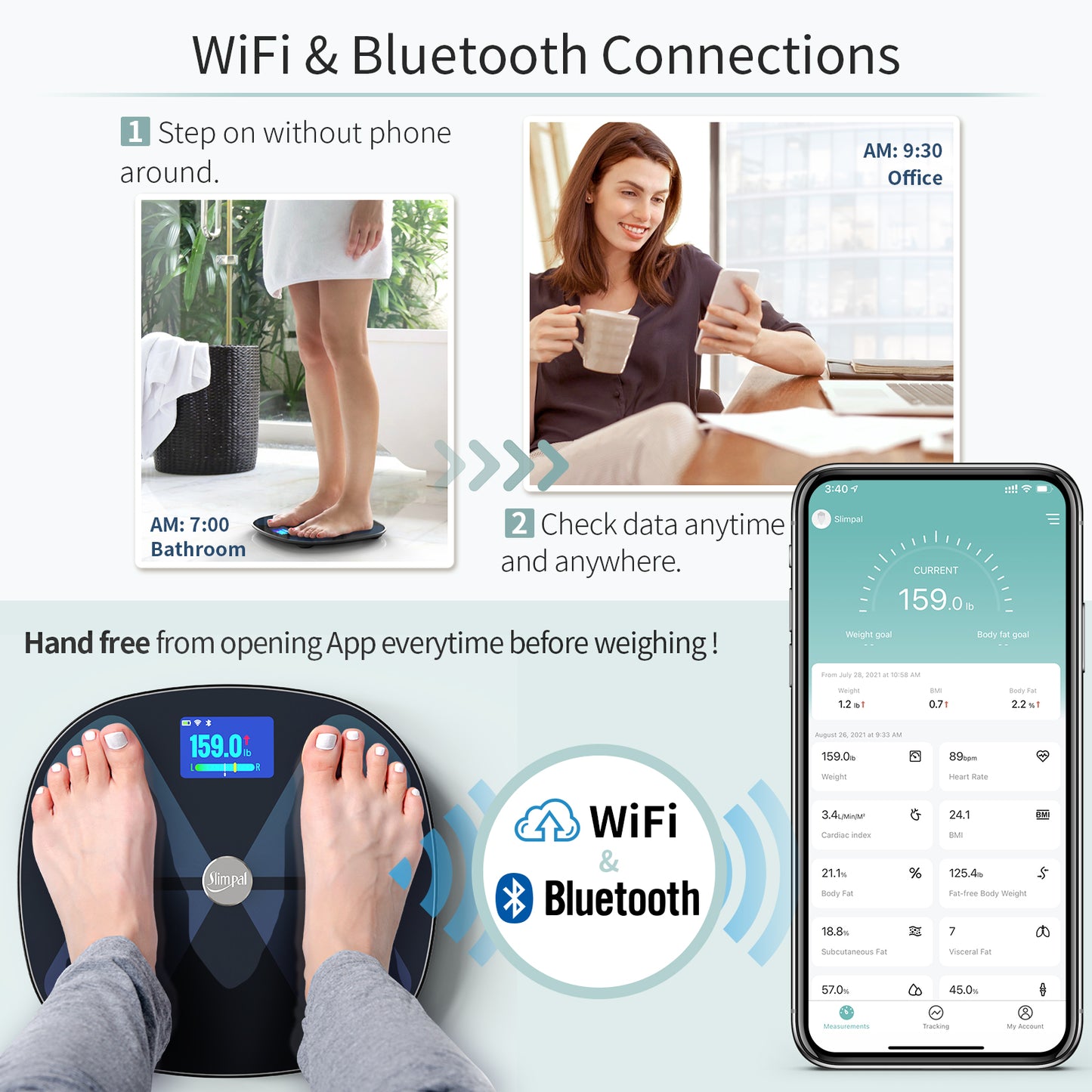 Smart Digital Bathroom Weighing Scale with Body Fat and Water Weight for People Bluetooth BMI Electronic Body Analyzer