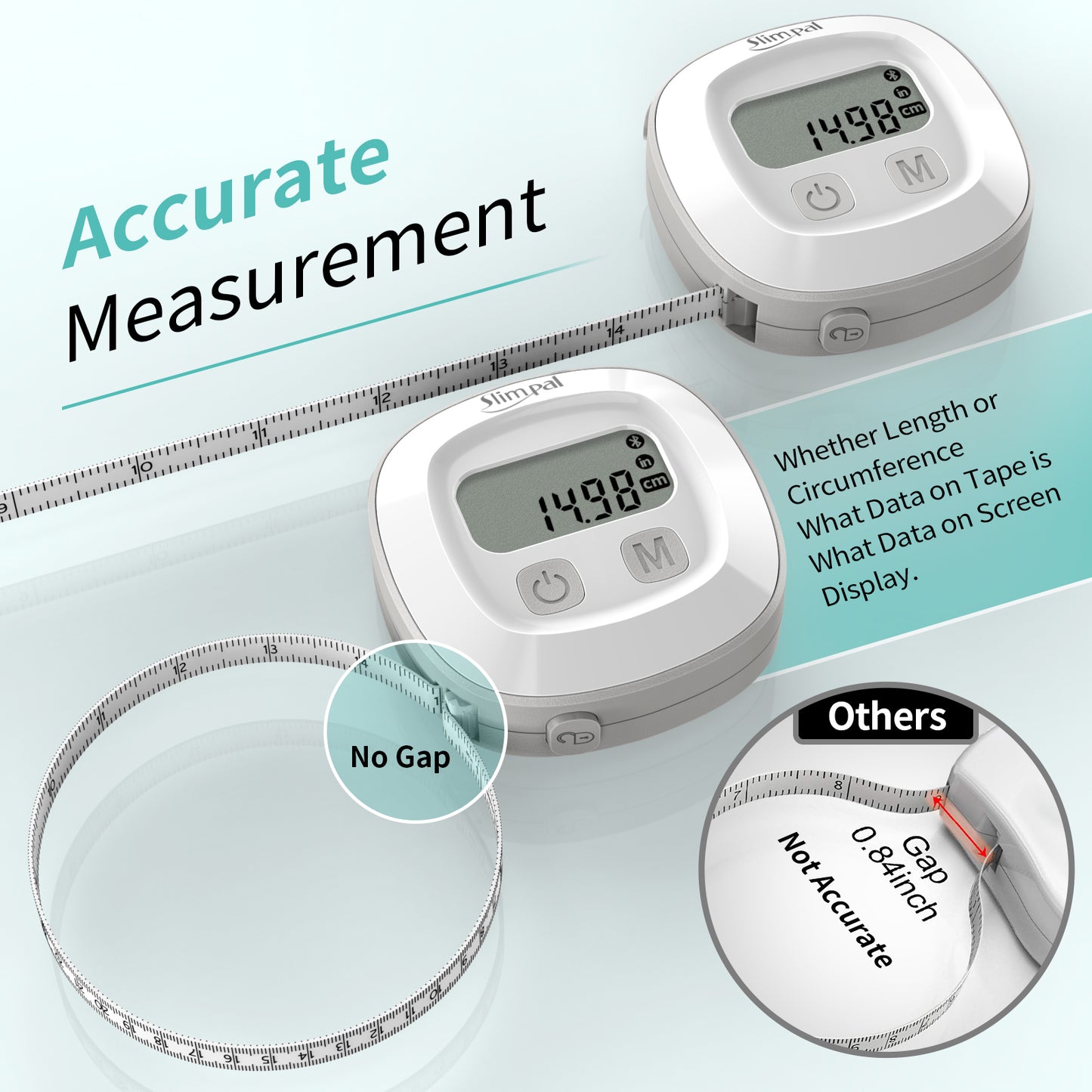 Slimpal Body Tape Measure with Case, Tool for Monitoring Body Fat, Measuring Tape for Body, Digital Smart Retractable Measuring Tape for Accurately Measuring BMI Fitness Body Shape and Weight-Loss