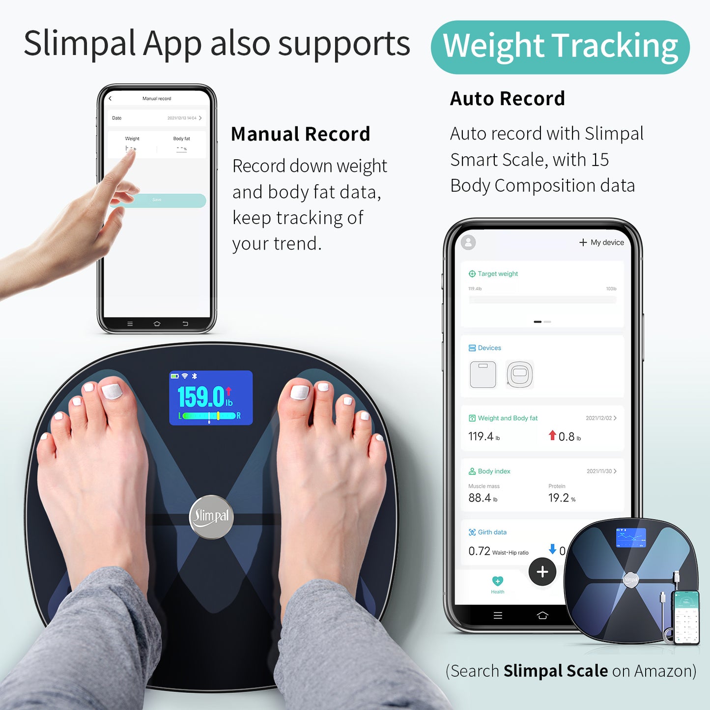 Slimpal Body Tape Measure with Case, Tool for Monitoring Body Fat, Measuring Tape for Body, Digital Smart Retractable Measuring Tape for Accurately Measuring BMI Fitness Body Shape and Weight-Loss