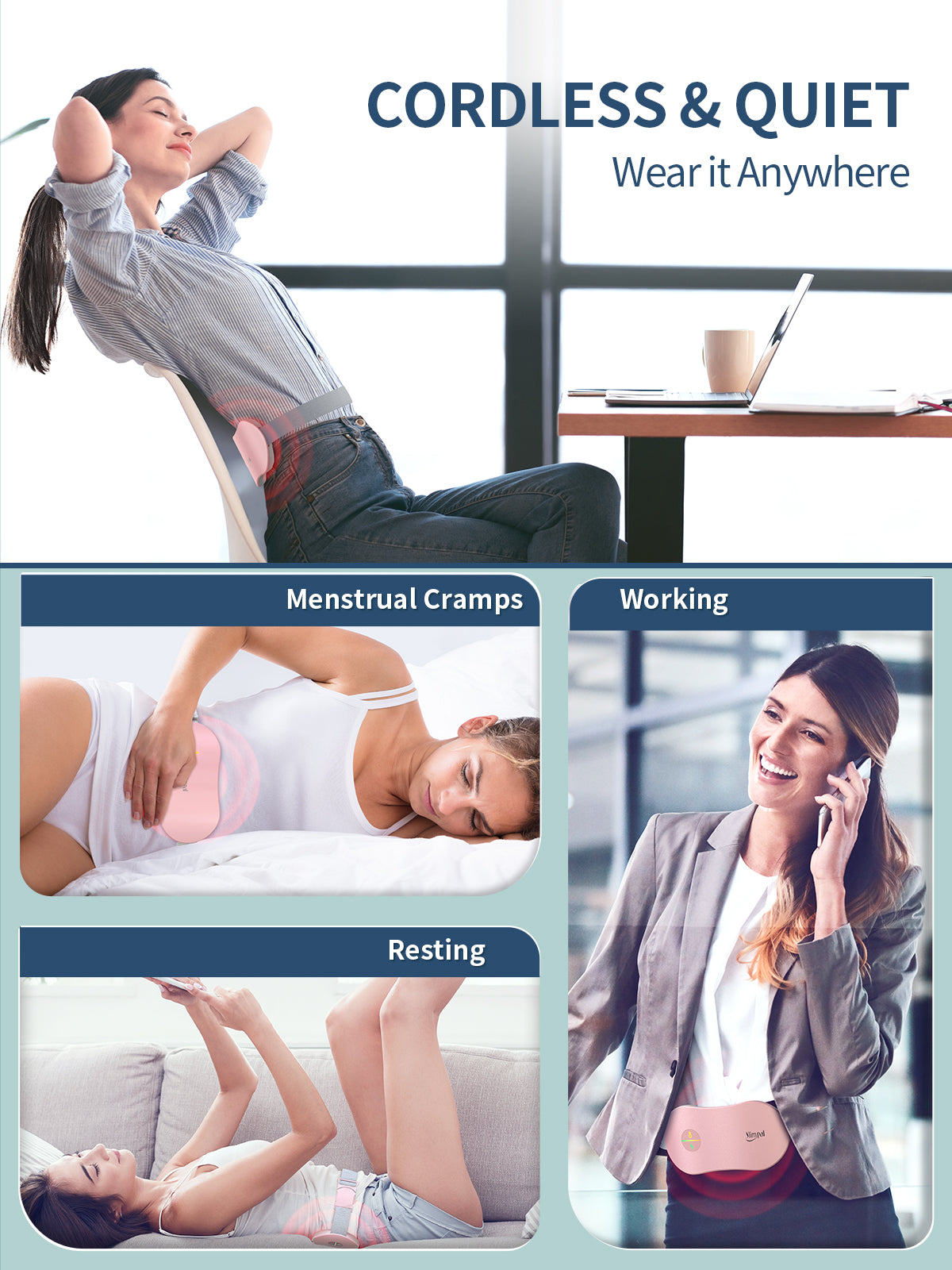 slimpal cordless portable heating pad quiet use in most occasions